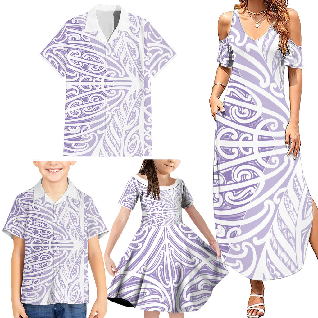 Purple New Zealand Puhoro Maori Tattoo Family Matching Summer Maxi Dress and Hawaiian Shirt