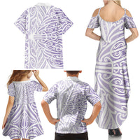 Purple New Zealand Puhoro Maori Tattoo Family Matching Summer Maxi Dress and Hawaiian Shirt