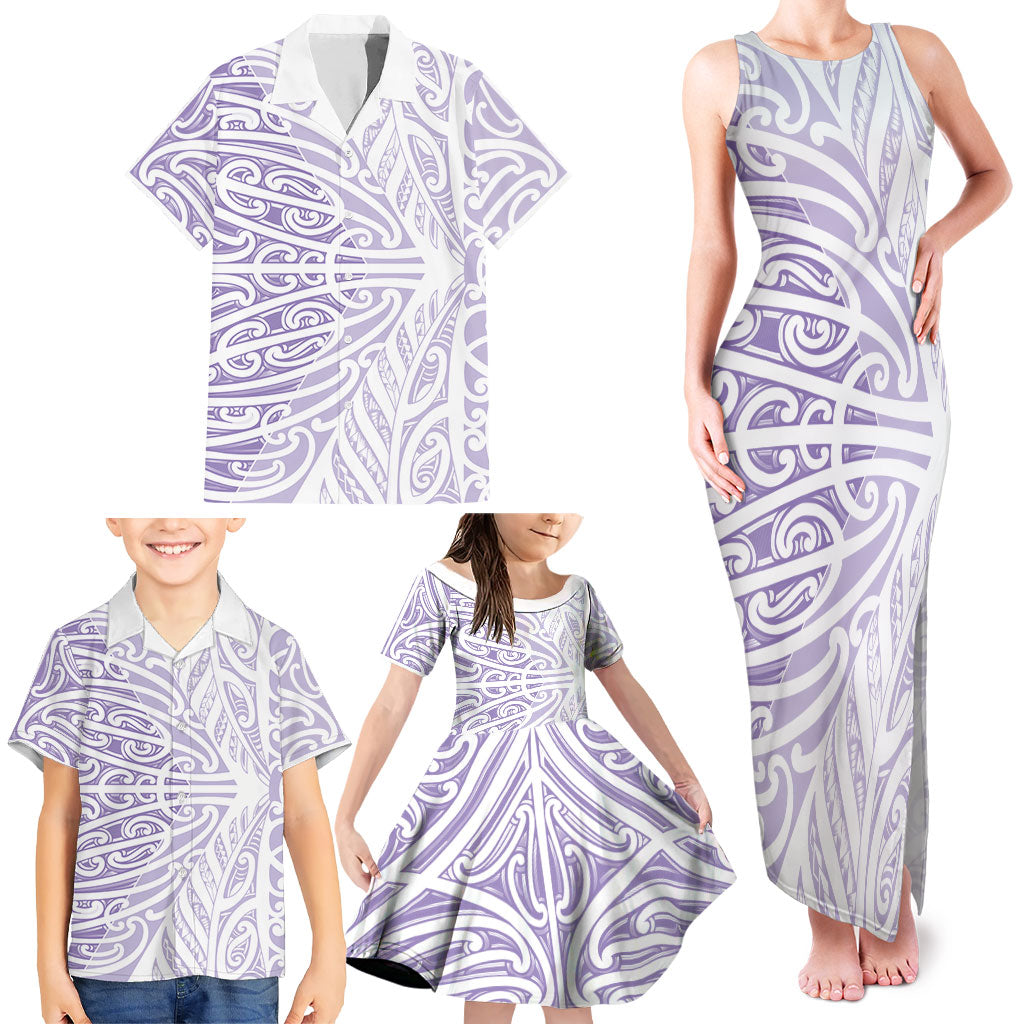 Purple New Zealand Puhoro Maori Tattoo Family Matching Tank Maxi Dress and Hawaiian Shirt LT14 - Polynesian Pride
