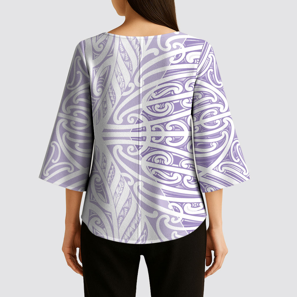 Purple New Zealand Puhoro Maori Tattoo Kimono Sleeve Blouse