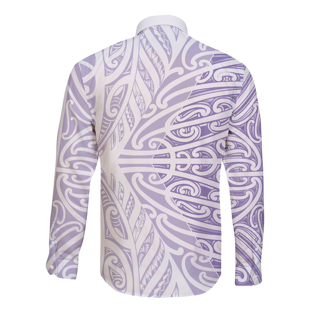 Purple New Zealand Puhoro Maori Tattoo Long Sleeve Button Shirt