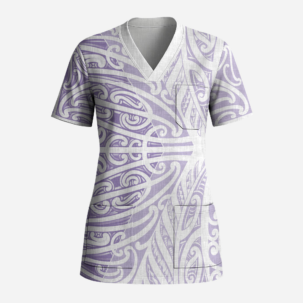 Purple New Zealand Puhoro Maori Tattoo Scrub Top