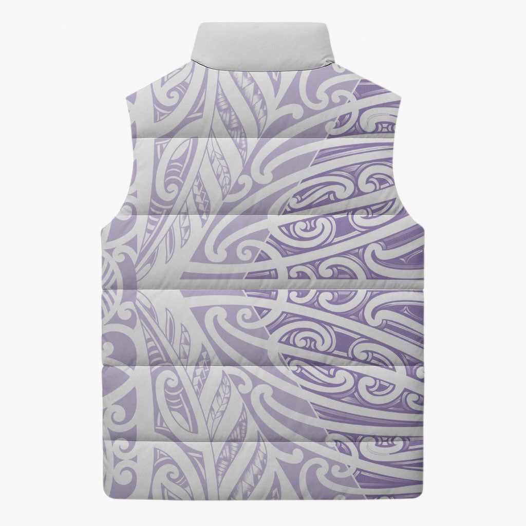 Purple New Zealand Puhoro Maori Tattoo Sleeveless Puffer Jacket
