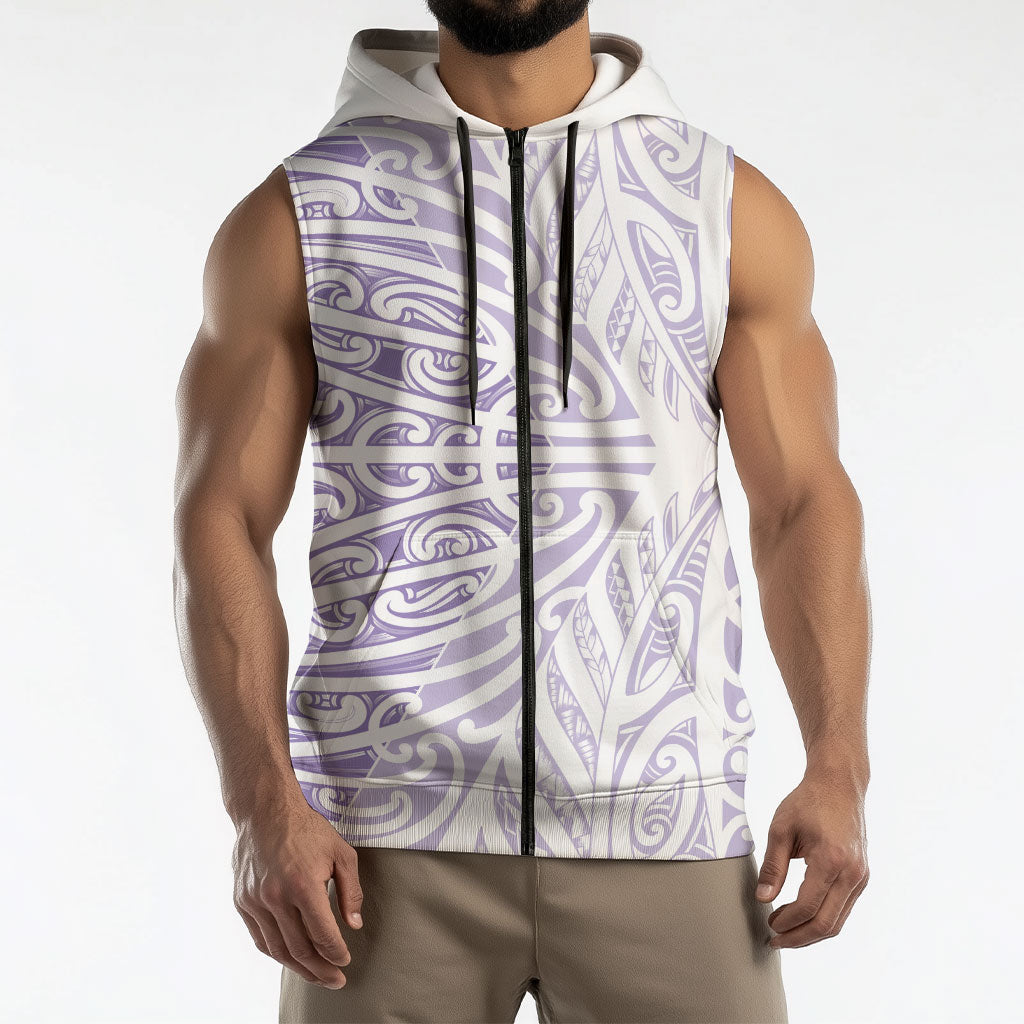 Purple New Zealand Puhoro Maori Tattoo Sleeveless Zip Hoodie