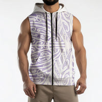 Purple New Zealand Puhoro Maori Tattoo Sleeveless Zip Hoodie
