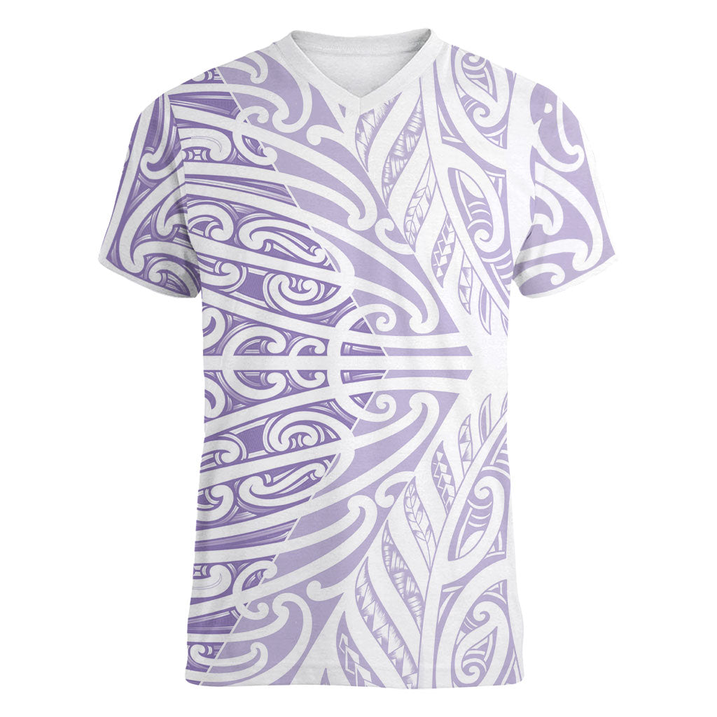 Purple New Zealand Puhoro Maori Tattoo Women V-Neck T-Shirt