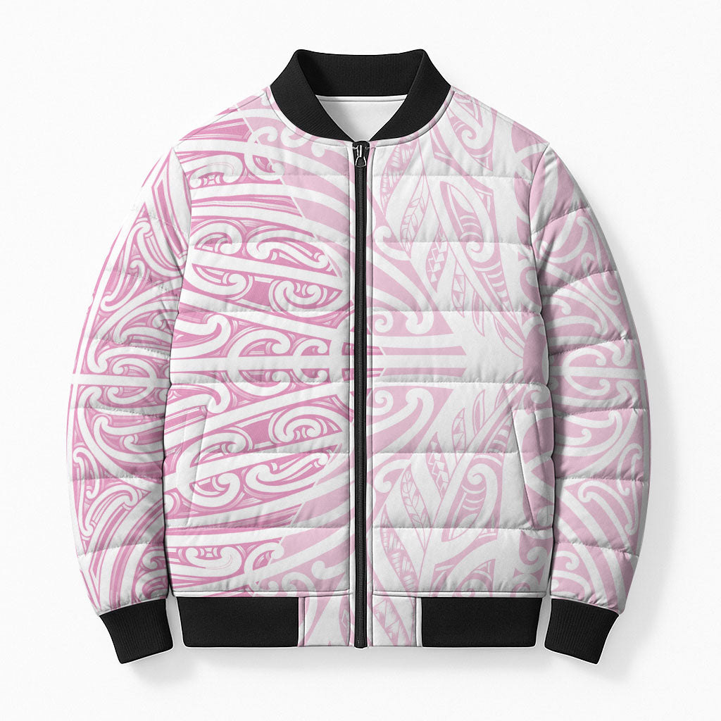 Pink New Zealand Puhoro Maori Tattoo Bomber Puffer Jacket