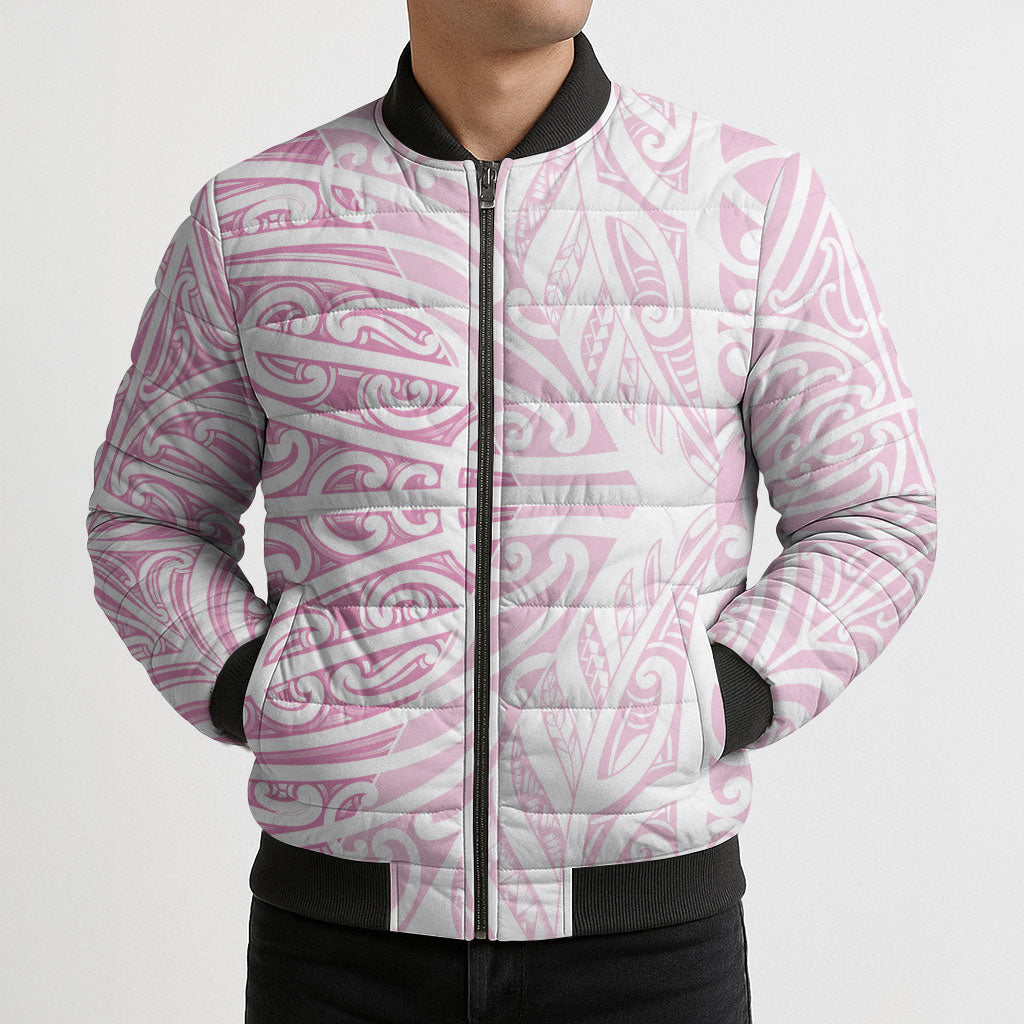 Pink New Zealand Puhoro Maori Tattoo Bomber Puffer Jacket