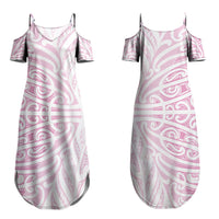 Pink New Zealand Puhoro Maori Tattoo Couples Matching Summer Maxi Dress and Long Sleeve Button Shirt LT14 - Polynesian Pride