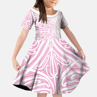 Pink New Zealand Puhoro Maori Tattoo Family Matching Long Sleeve Bodycon Dress and Hawaiian Shirt