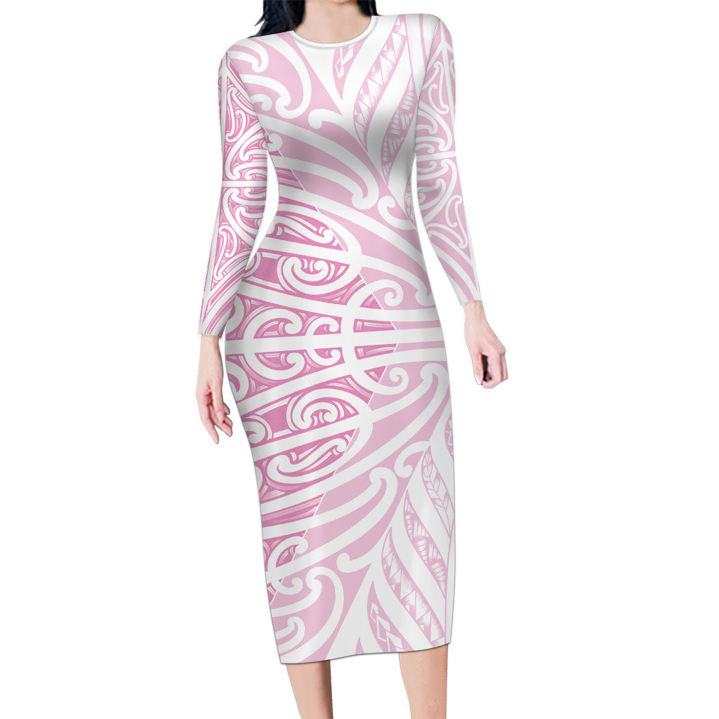 Pink New Zealand Puhoro Maori Tattoo Family Matching Long Sleeve Bodycon Dress and Hawaiian Shirt