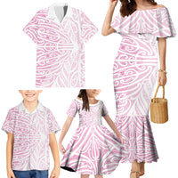 Pink New Zealand Puhoro Maori Tattoo Family Matching Mermaid Dress and Hawaiian Shirt