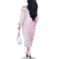 Pink New Zealand Puhoro Maori Tattoo Family Matching Off The Shoulder Long Sleeve Dress and Hawaiian Shirt