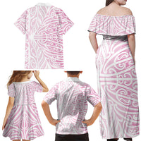 Pink New Zealand Puhoro Maori Tattoo Family Matching Off Shoulder Maxi Dress and Hawaiian Shirt