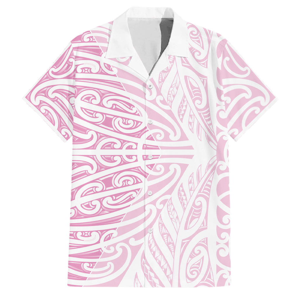Pink New Zealand Puhoro Maori Tattoo Family Matching Off Shoulder Maxi Dress and Hawaiian Shirt