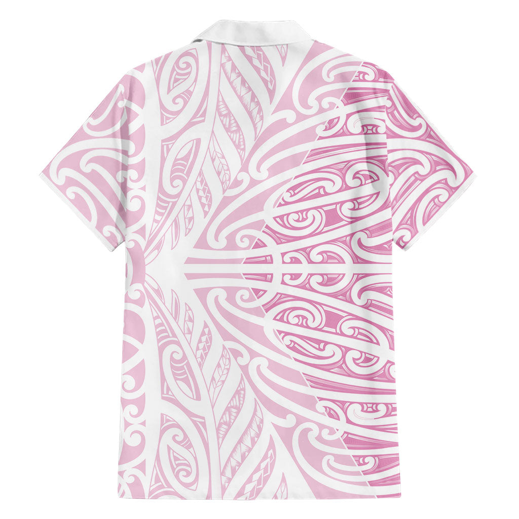 Pink New Zealand Puhoro Maori Tattoo Family Matching Off Shoulder Short Dress and Hawaiian Shirt