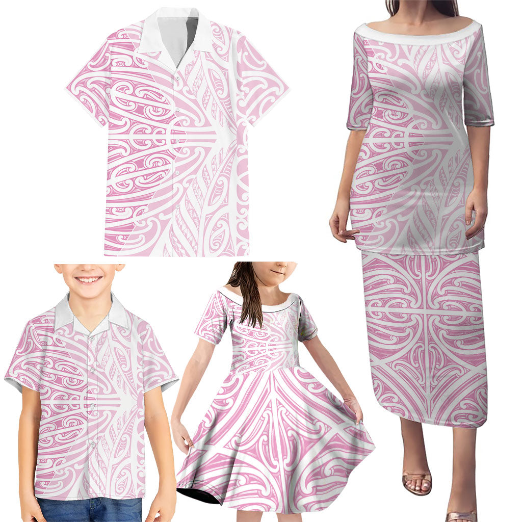 Pink New Zealand Puhoro Maori Tattoo Family Matching Puletasi and Hawaiian Shirt LT14 - Polynesian Pride