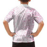 Pink New Zealand Puhoro Maori Tattoo Family Matching Short Sleeve Bodycon Dress and Hawaiian Shirt