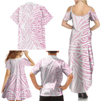 Pink New Zealand Puhoro Maori Tattoo Family Matching Summer Maxi Dress and Hawaiian Shirt