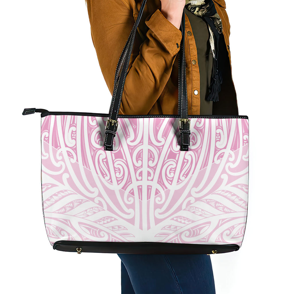 Pink New Zealand Puhoro Maori Tattoo Leather Tote Bag
