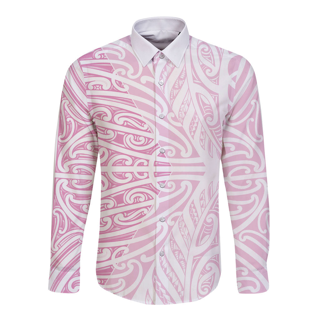Pink New Zealand Puhoro Maori Tattoo Long Sleeve Button Shirt