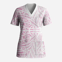 Pink New Zealand Puhoro Maori Tattoo Scrub Top