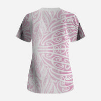 Pink New Zealand Puhoro Maori Tattoo Scrub Top