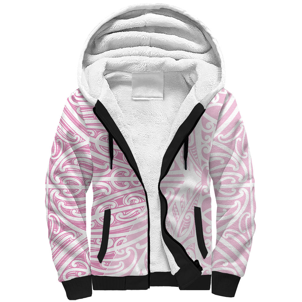 Pink New Zealand Puhoro Maori Tattoo Sherpa Hoodie