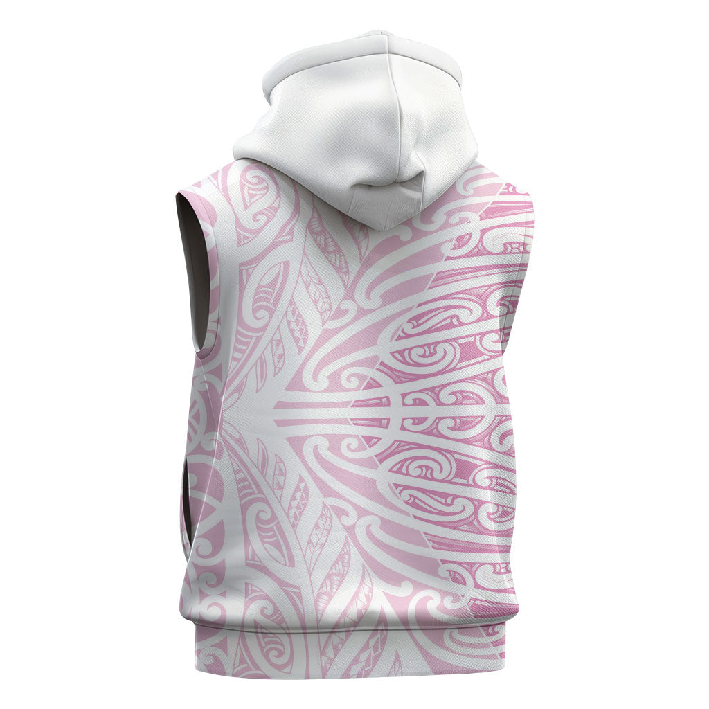 Pink New Zealand Puhoro Maori Tattoo Sleeveless Zip Hoodie