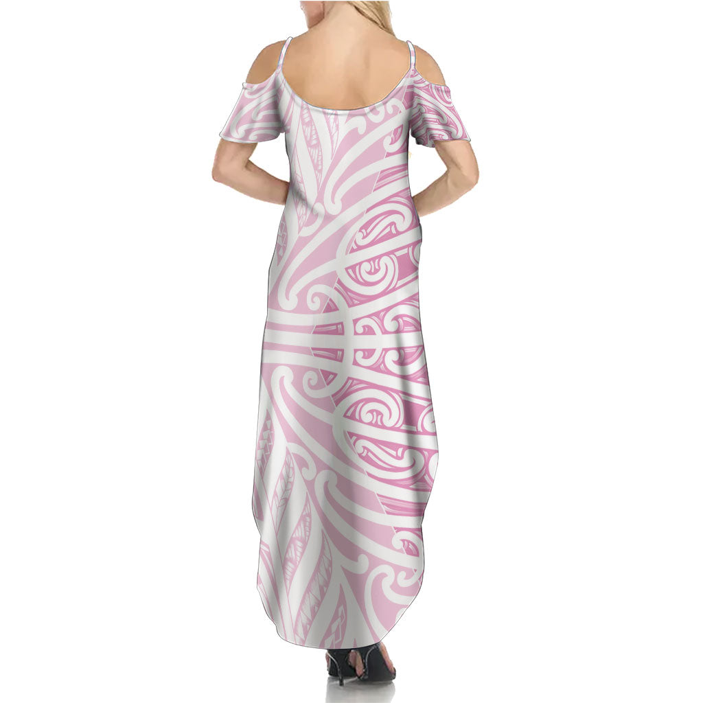 Pink New Zealand Puhoro Maori Tattoo Summer Maxi Dress