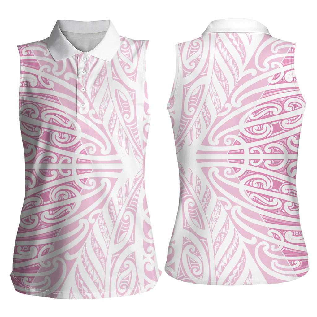 Pink New Zealand Puhoro Maori Tattoo Women Sleeveless Polo Shirt