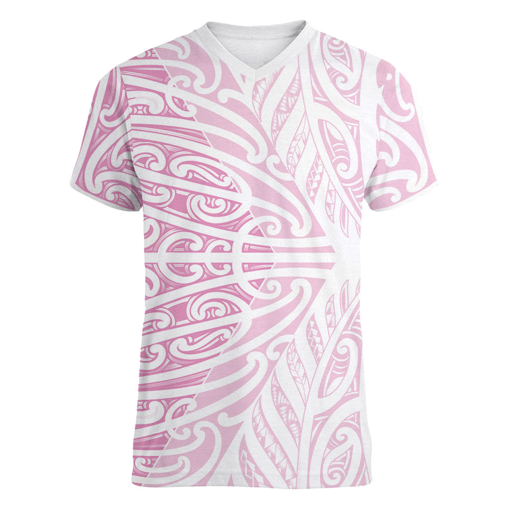 Pink New Zealand Puhoro Maori Tattoo Women V-Neck T-Shirt