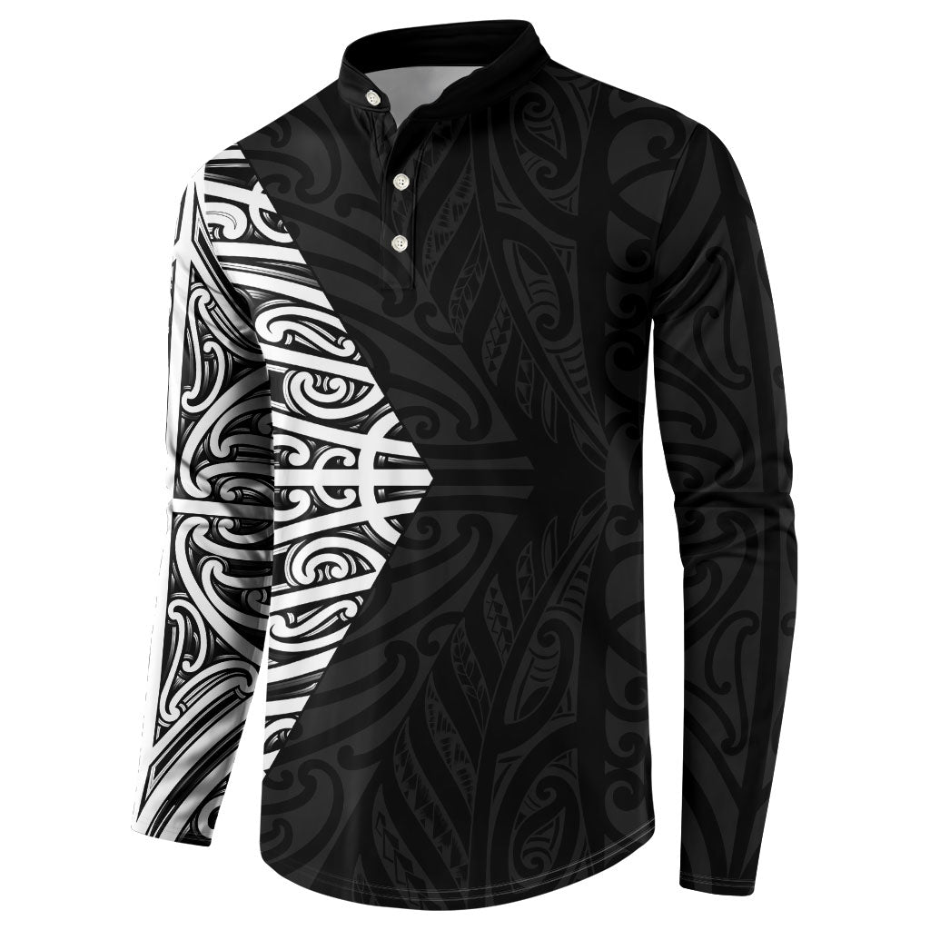 Black New Zealand Puhoro Maori Tattoo Button Sweatshirt