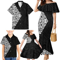 Black New Zealand Puhoro Maori Tattoo Family Matching Mermaid Dress and Hawaiian Shirt