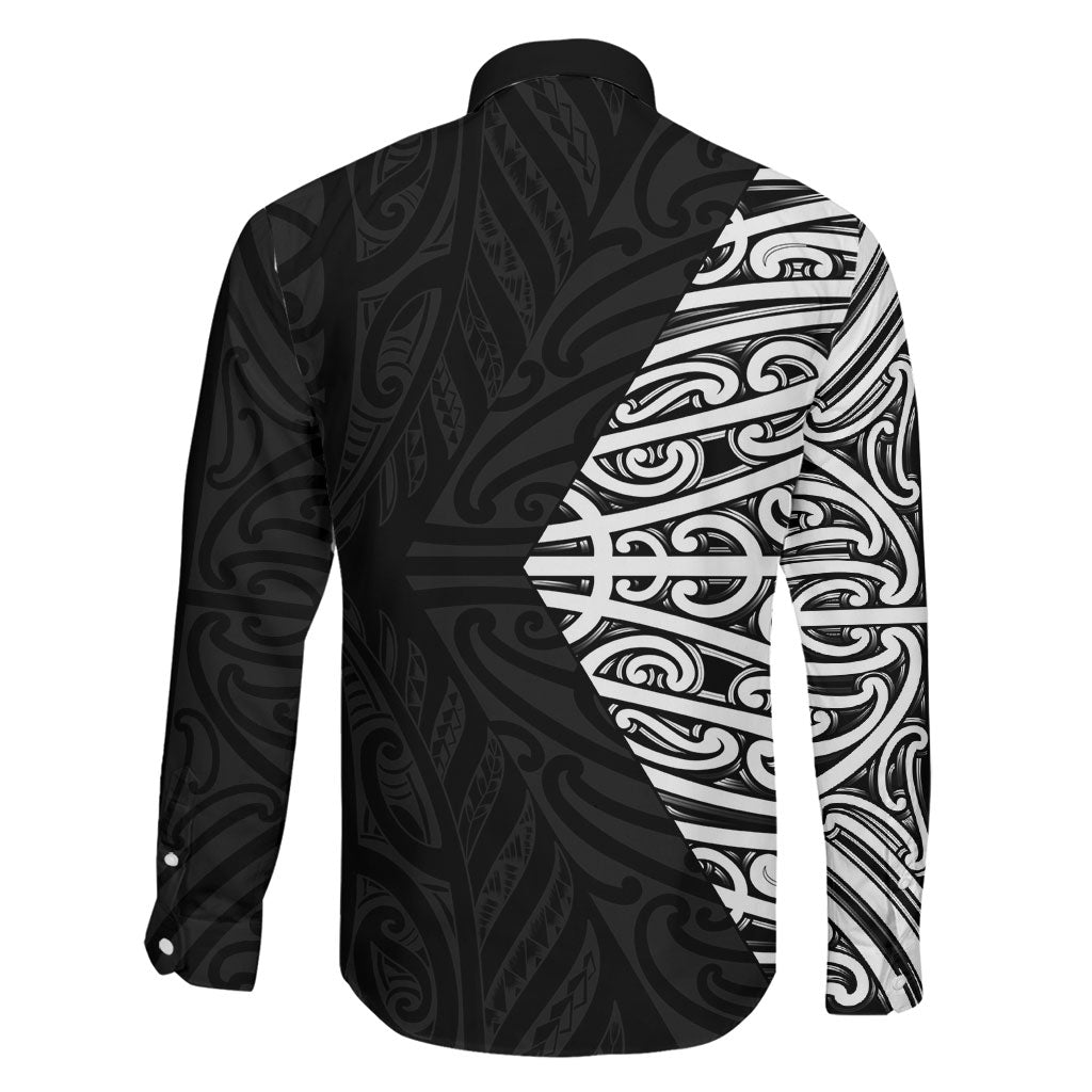 Black New Zealand Puhoro Maori Tattoo Family Matching Off The Shoulder Long Sleeve Dress and Hawaiian Shirt