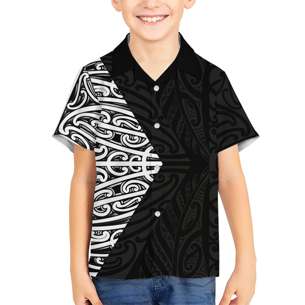 Black New Zealand Puhoro Maori Tattoo Family Matching Off The Shoulder Long Sleeve Dress and Hawaiian Shirt
