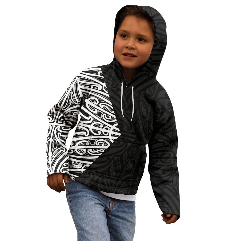Black New Zealand Puhoro Maori Tattoo Kid Hoodie