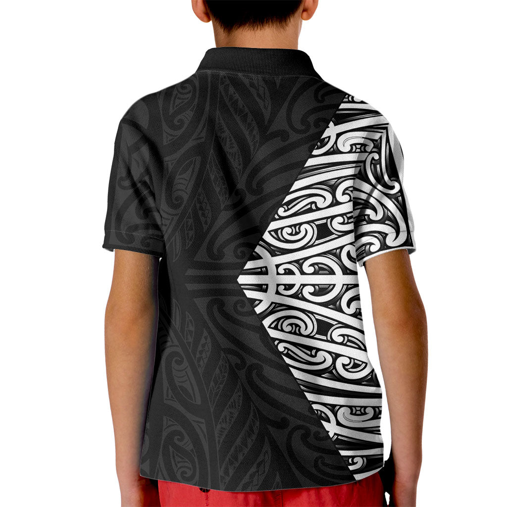 Black New Zealand Puhoro Maori Tattoo Kid Polo Shirt
