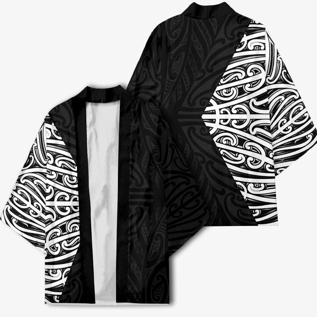 Black New Zealand Puhoro Maori Tattoo Kimono