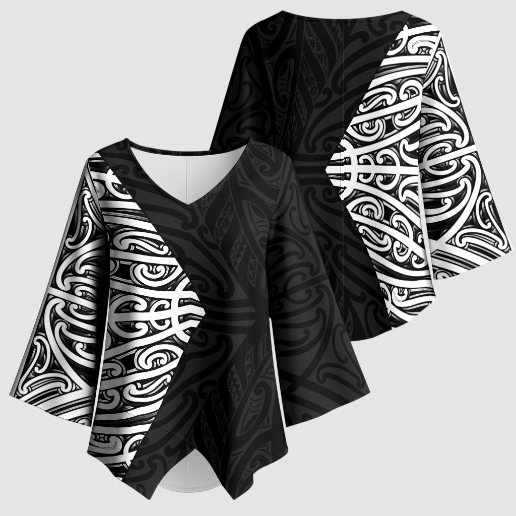 Black New Zealand Puhoro Maori Tattoo Kimono Sleeve Blouse