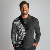 Black New Zealand Puhoro Maori Tattoo Long Sleeve Polo Shirt
