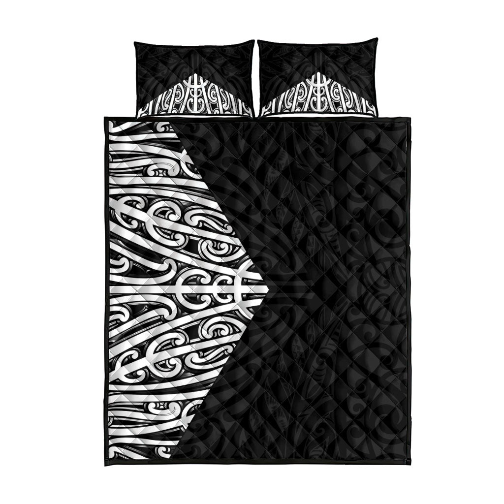 Black New Zealand Puhoro Maori Tattoo Quilt Bed Set