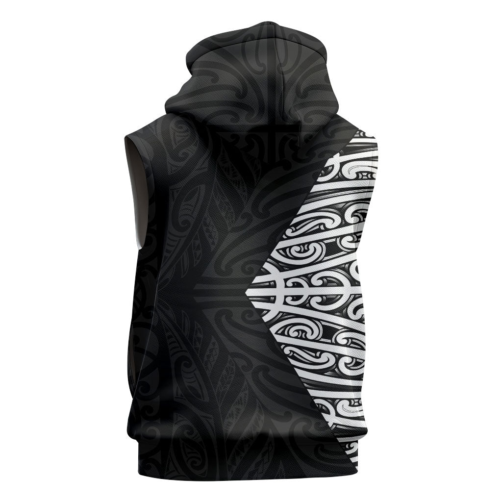 Black New Zealand Puhoro Maori Tattoo Sleeveless Hoodie