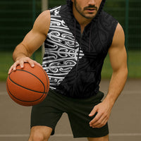 Black New Zealand Puhoro Maori Tattoo Sleeveless Zip Hoodie