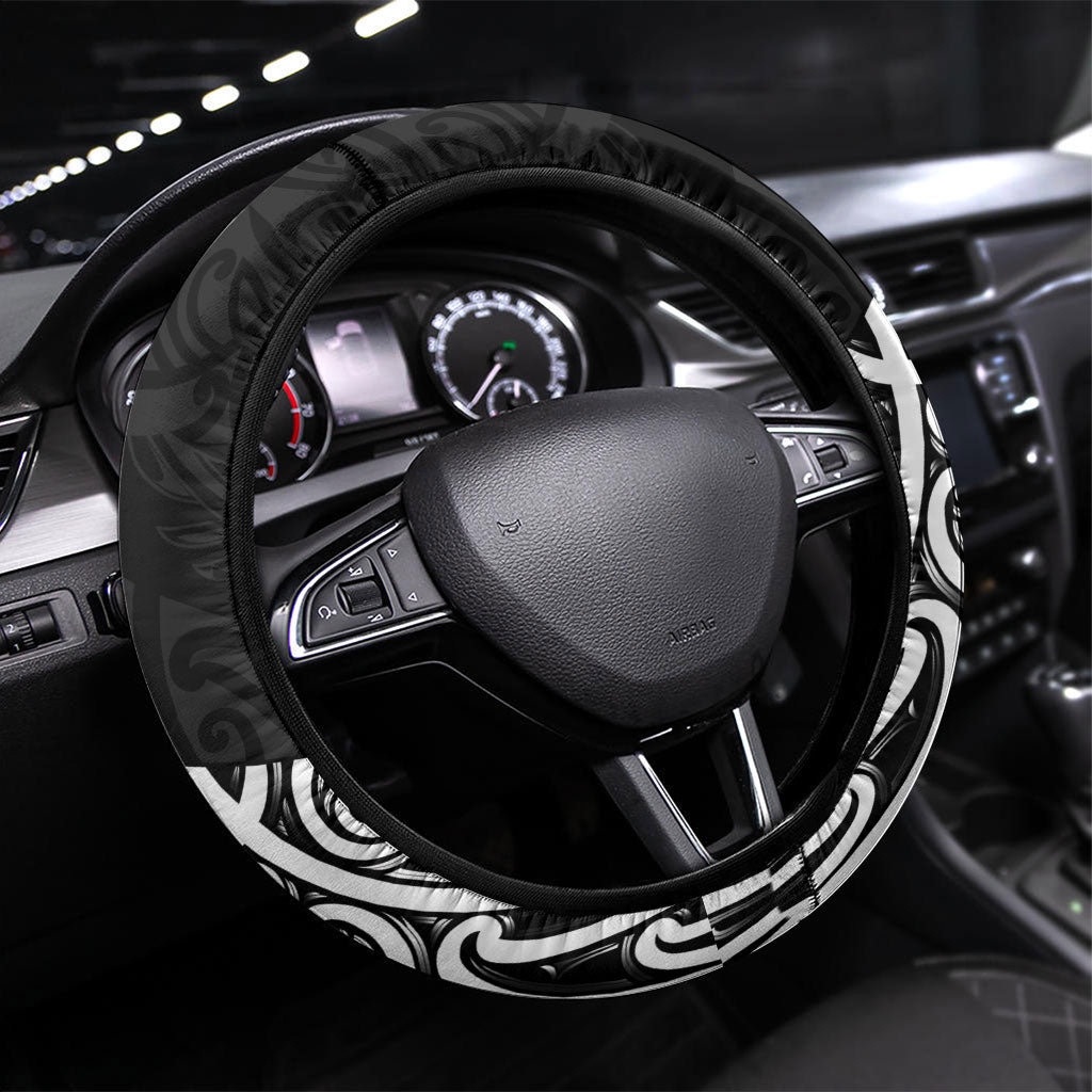 Black New Zealand Puhoro Maori Tattoo Steering Wheel Cover