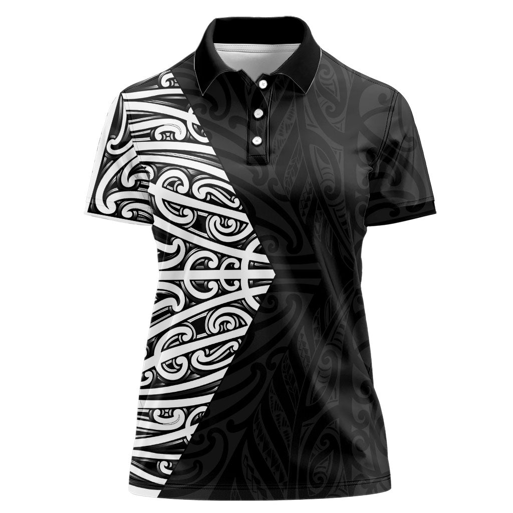 Black New Zealand Puhoro Maori Tattoo Women Polo Shirt