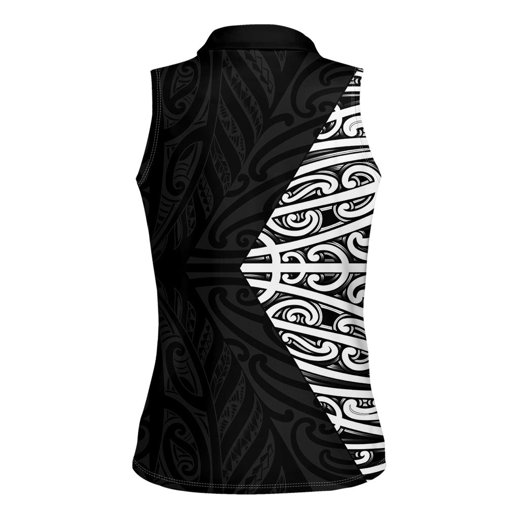 Black New Zealand Puhoro Maori Tattoo Women Sleeveless Polo Shirt