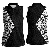 Black New Zealand Puhoro Maori Tattoo Women Sleeveless Polo Shirt