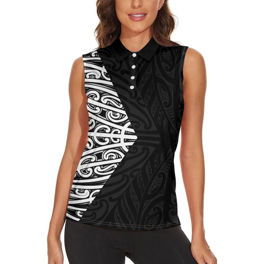 Black New Zealand Puhoro Maori Tattoo Women Sleeveless Polo Shirt