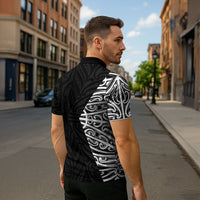 Black New Zealand Puhoro Maori Tattoo Zipper Polo Shirt
